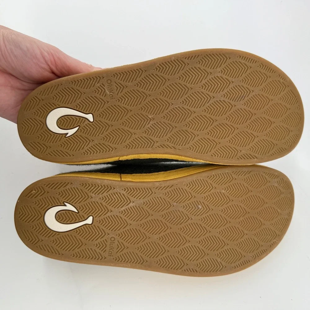 OluKai‎ Hamani Hulu Wool Mule Slipper Olive Green Men 7 Sheepskin Shearling New